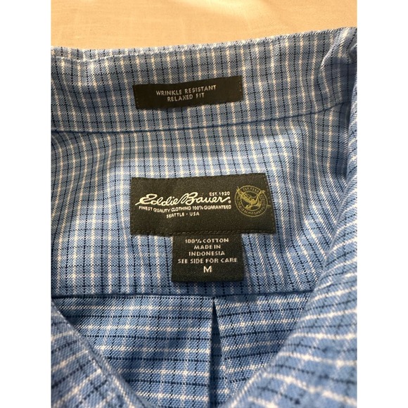 Eddie Bauer Mens Blue plaid button up long sleeve shirt-M - Picture 2 of 15